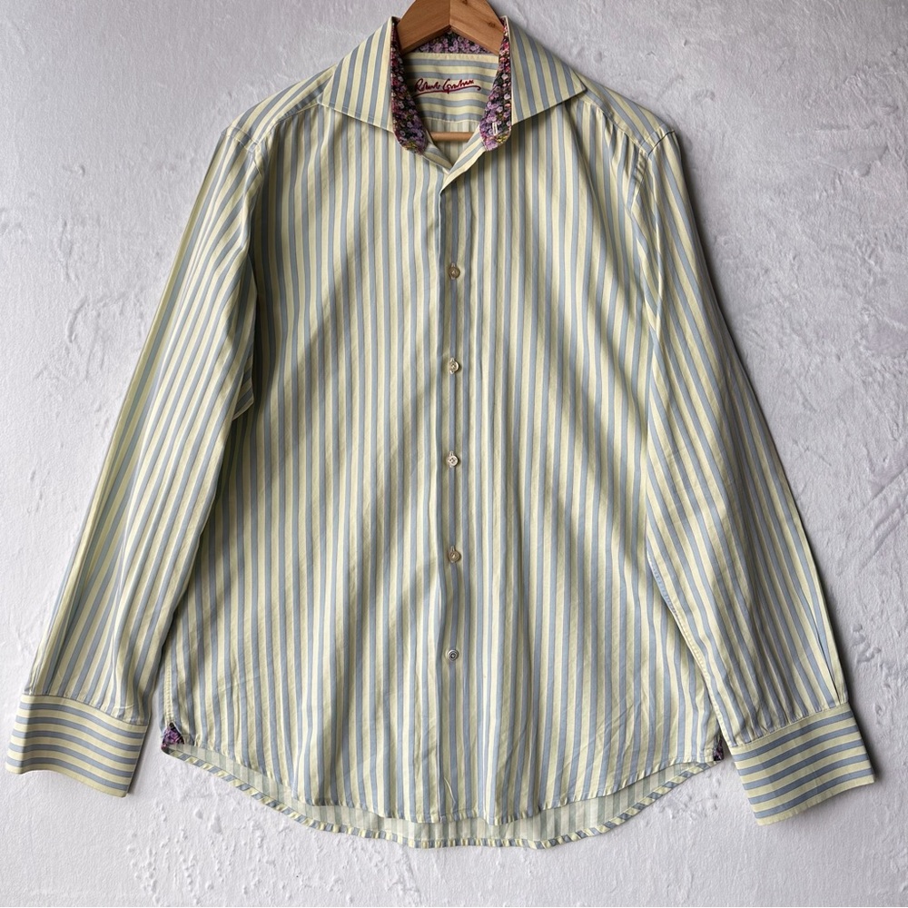 Robert Graham Yellow & Blue Striped Dress Shirt